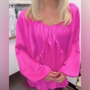 Bucketlist Magenta Pink Boho Blouson Sleeve Silky Peasant Blouse S